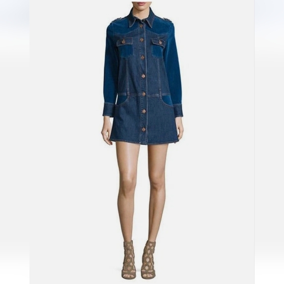 See By Chloe Dresses & Skirts - See By Chloe Blue Denim Shirt Dress Two-toned Velvet Mini